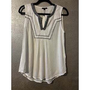 Papermoon Sessilee Office Business Casual Preppy Boho Split Neck Sleeveless Top